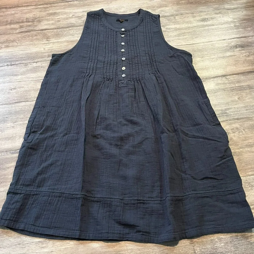 Quince 100% Organic Cotton Gauze Sleeveless Swing Dress, Indigo Blue, Large - Picture 4 of 11